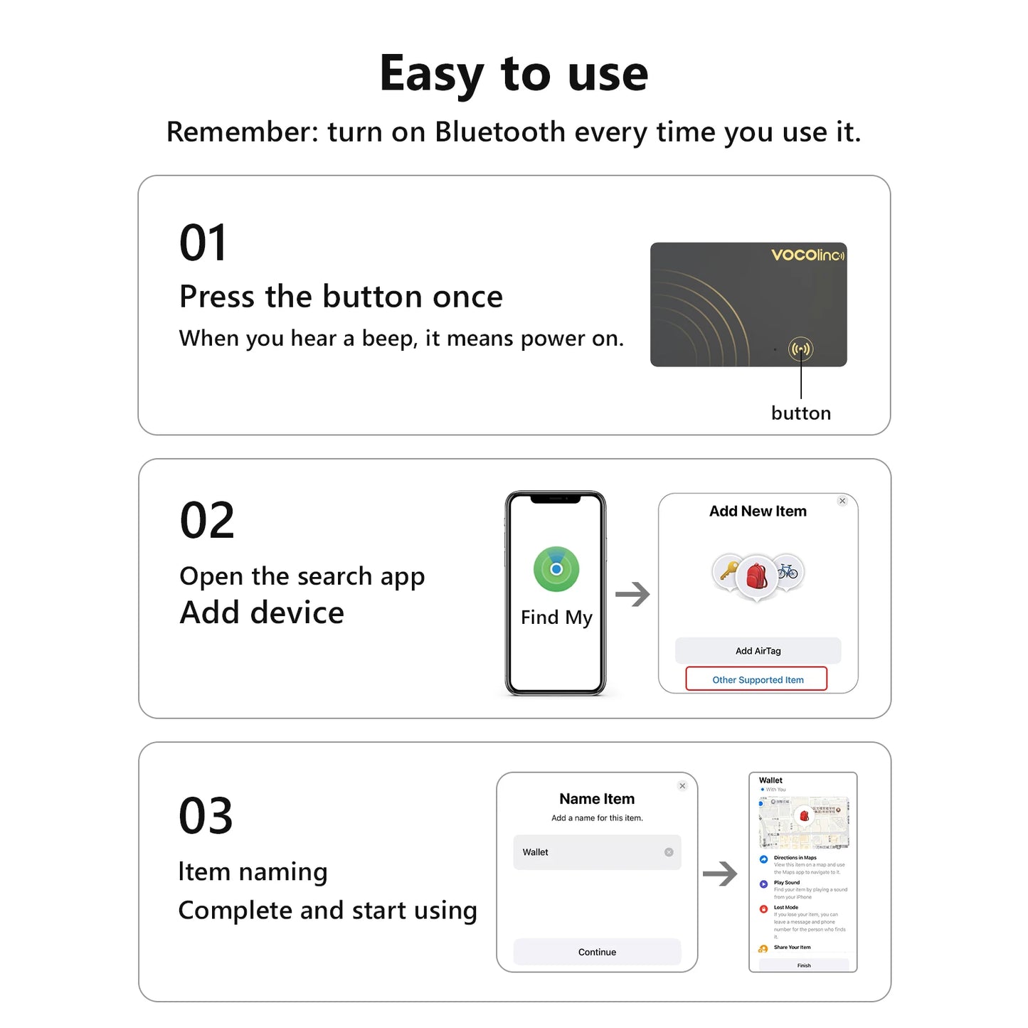VOCOlinc Wireless Charging Bluetooth Tracking Card, Use with Find My (IOS Only)