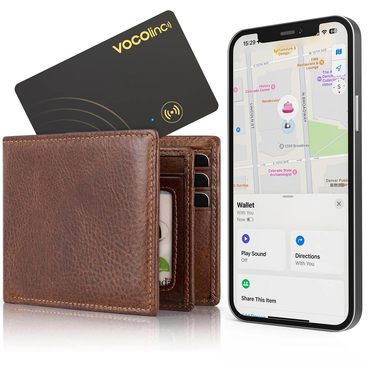 VOCOlinc Wireless Charging Bluetooth Tracking Card, Use with Find My (IOS Only)