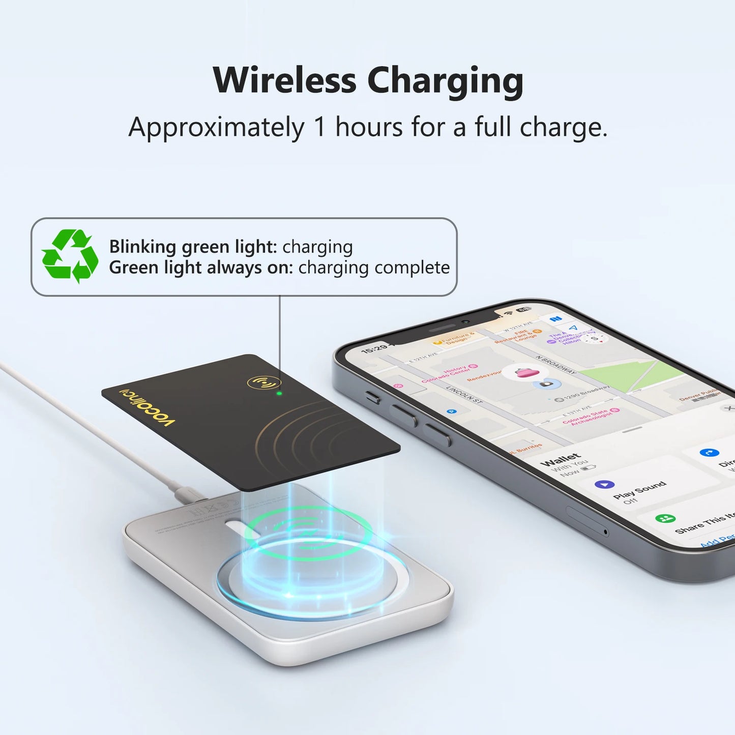 VOCOlinc Wireless Charging Bluetooth Tracking Card, Use with Find My (IOS Only)