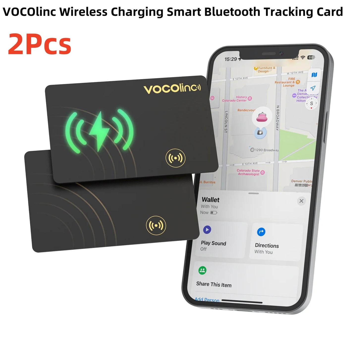 VOCOlinc Wireless Charging Bluetooth Tracking Card, Use with Find My (IOS Only)